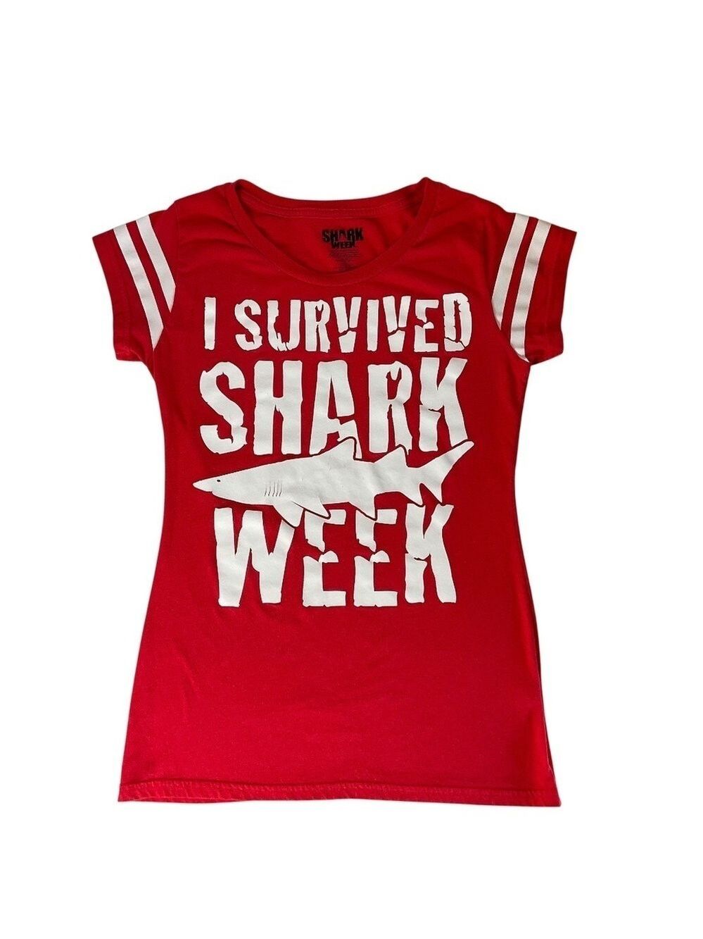 I Survived Shark Week Graphic T-Shirt Red Youth XL 15/17 Funny Tee Discovery